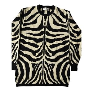 JAEGER Zebra Print Knit Sweater Long Sleeve Crew Neck Small unisex S black cream